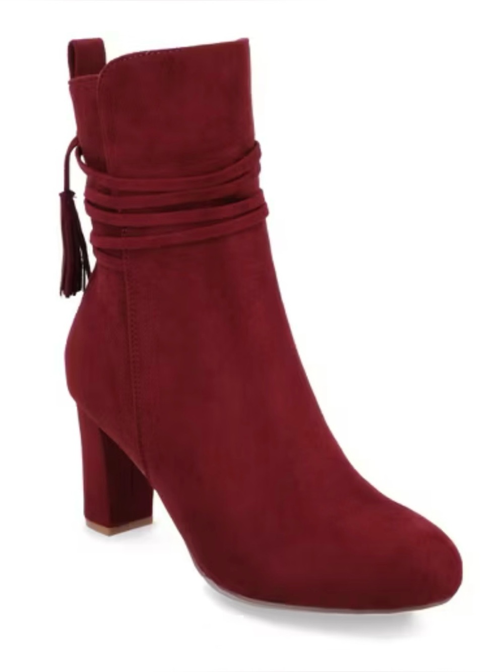 Journee Collection Women’s Zuri Ankle Wrap Block Heel Dress Boots Wine 7.5 New